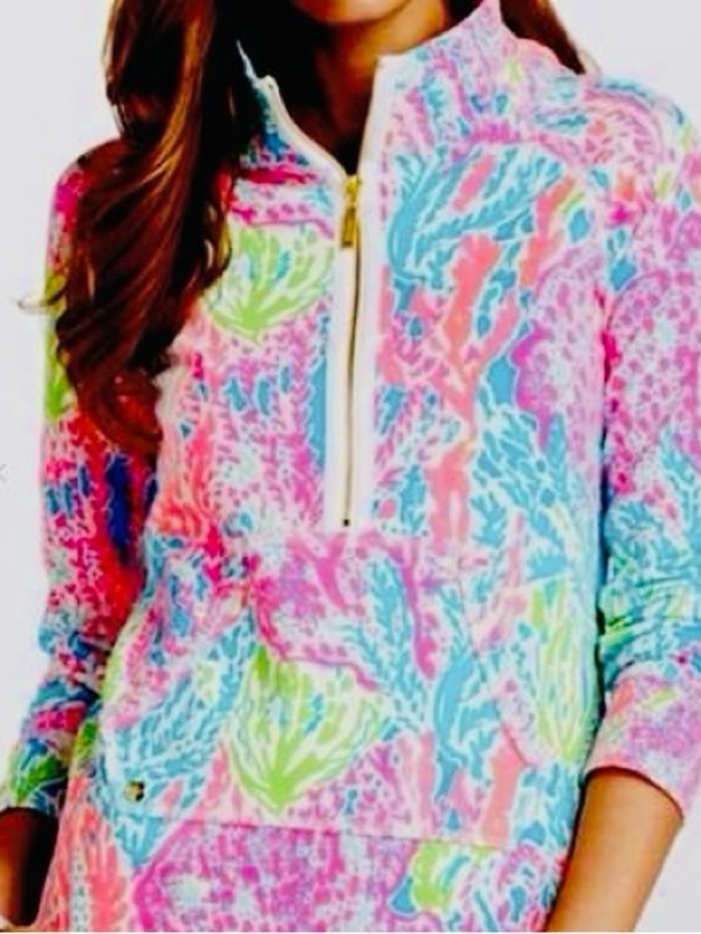 LILLY PULITZER SIZE M~VIBRANT BEACH HALF ZIP SUMMER SARDINE SWEATSHIRT JACKET~